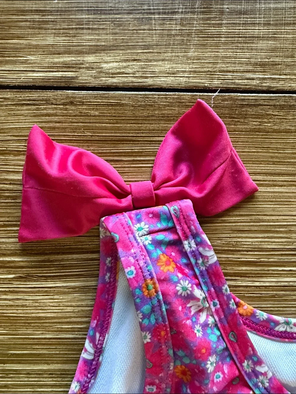 Girls' Bright Pink Floral Two-Piece Swim Set with Bow Straps